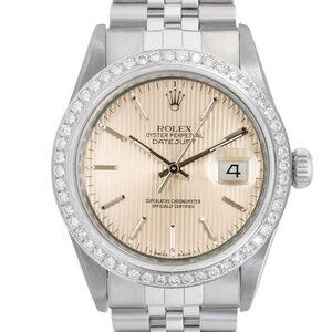ROLEX DATEJUST SILVER TAPESTRY INDEX DIAL 1.25 CTW DIAMOND JUBILEE WATCH 16014